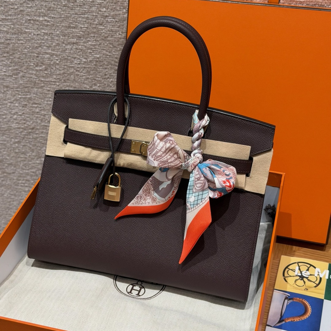 高仿Hermes*Birlin30系列H073179EP0G馬鞍紅牛皮金扣純手工