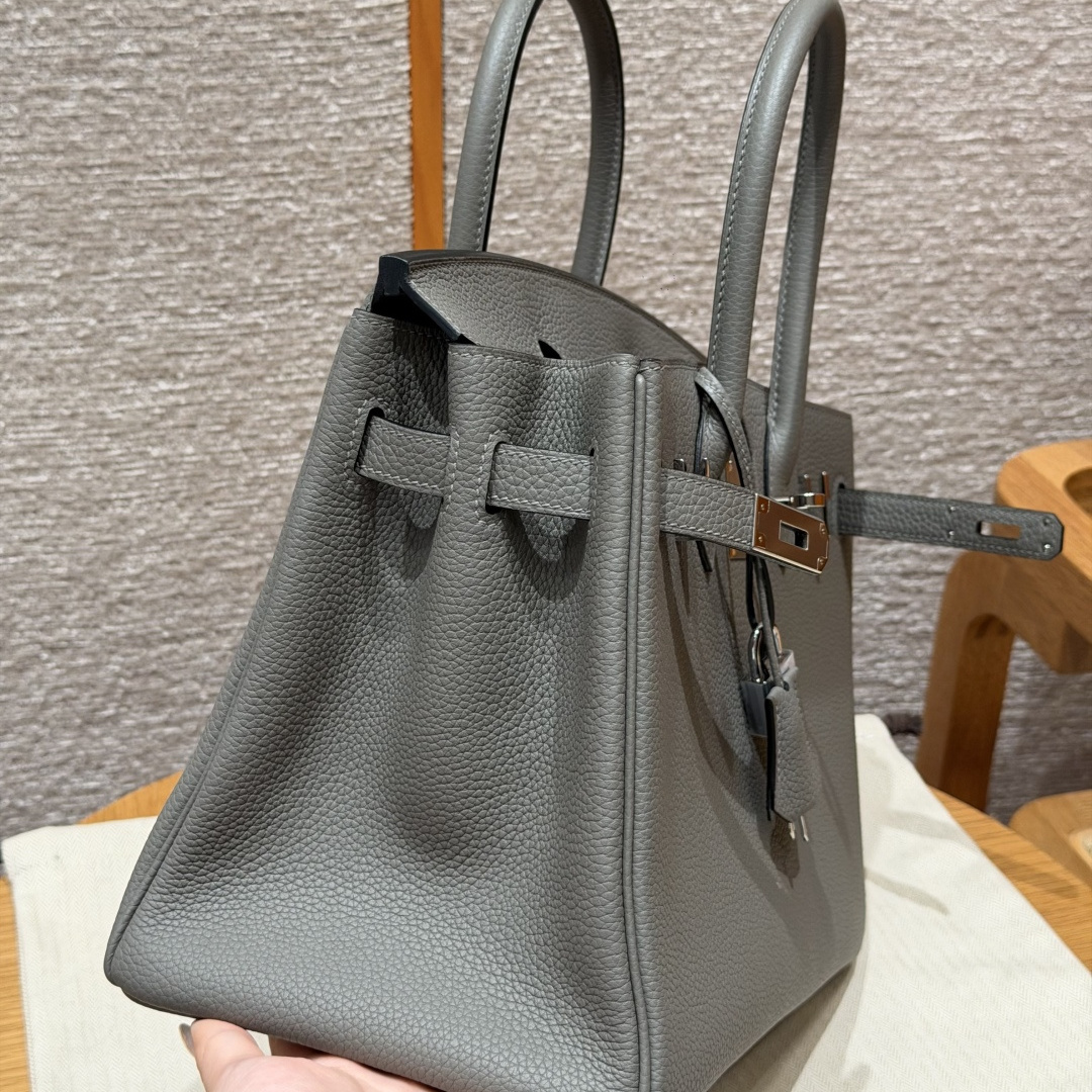 高仿Hermes*Birkin30系列H044897BO0L積雨雲灰牛皮銀扣純手工