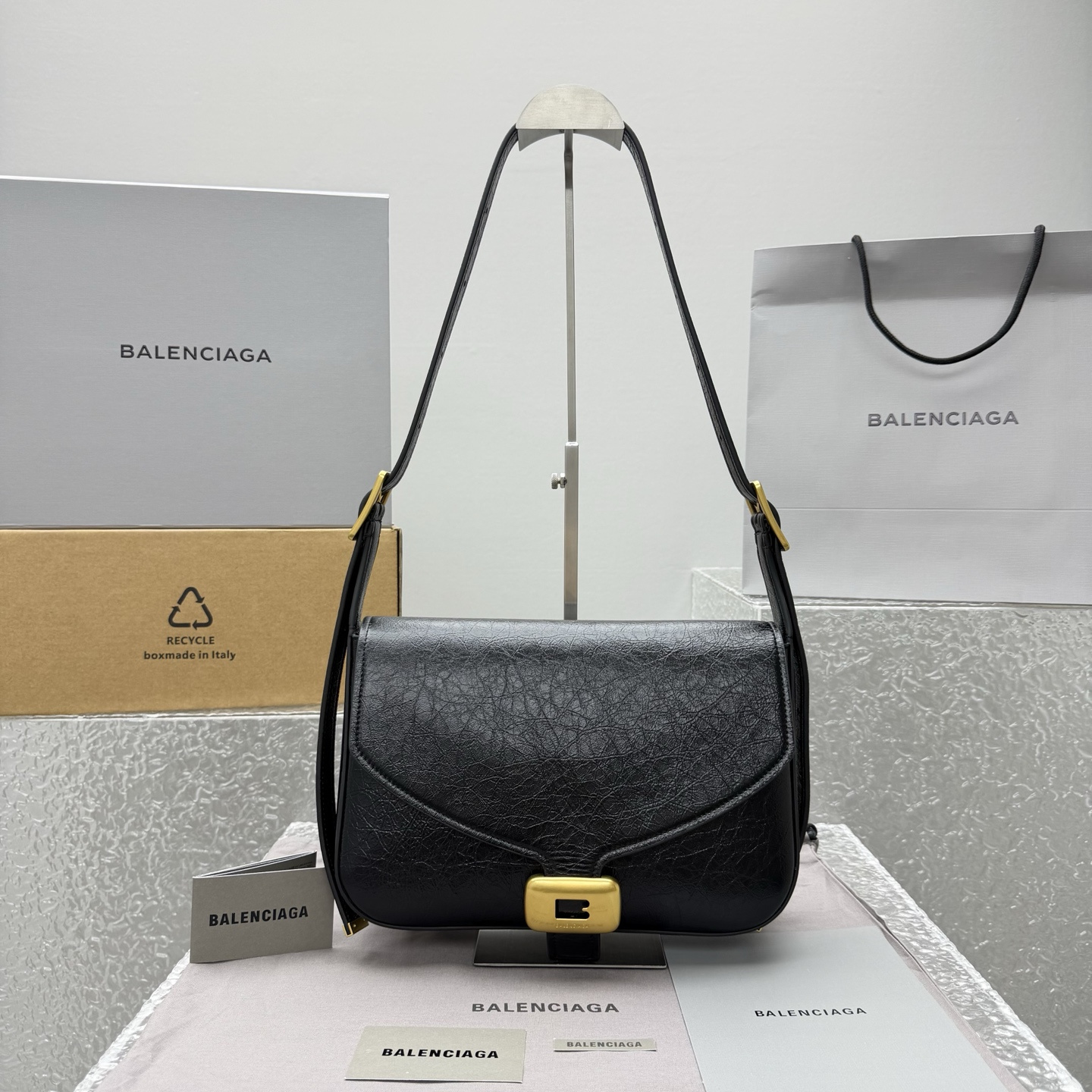 高仿Balenciaga*Clicca系列LM1000單肩包羊皮黑色中號純原版本