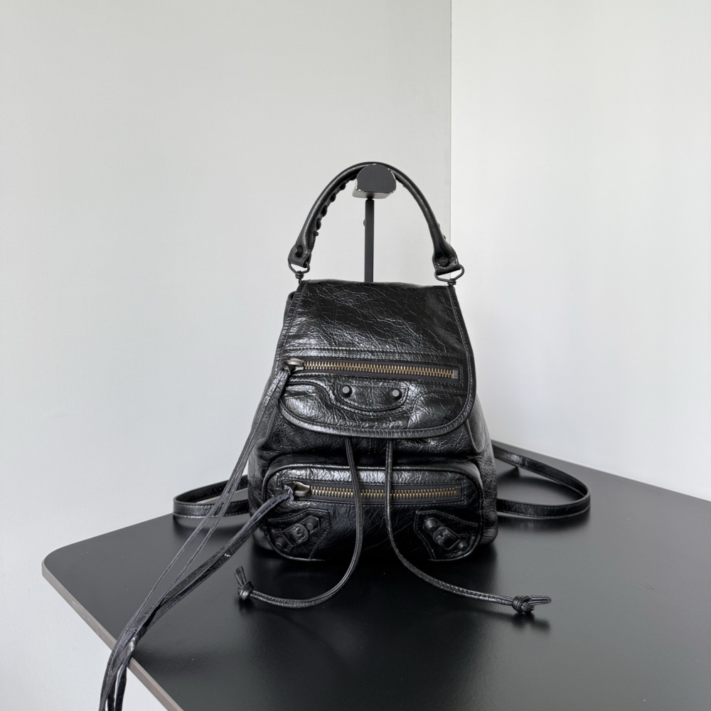 高仿Balenciaga*LeCity系列RZ1000雙肩包羊皮石墨黑Mini純原版本