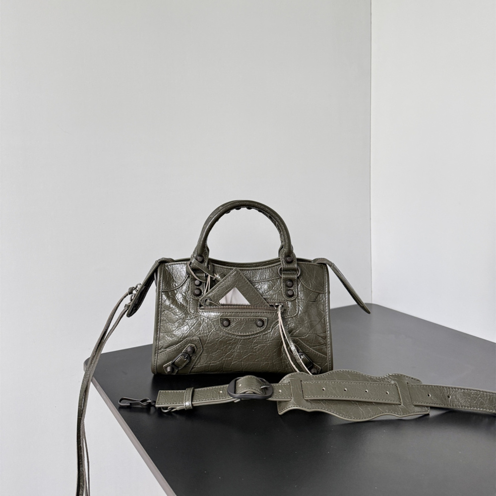 高仿Balenciaga*LeCity系列FH3258機車包小羊皮軍綠色mini純原版本