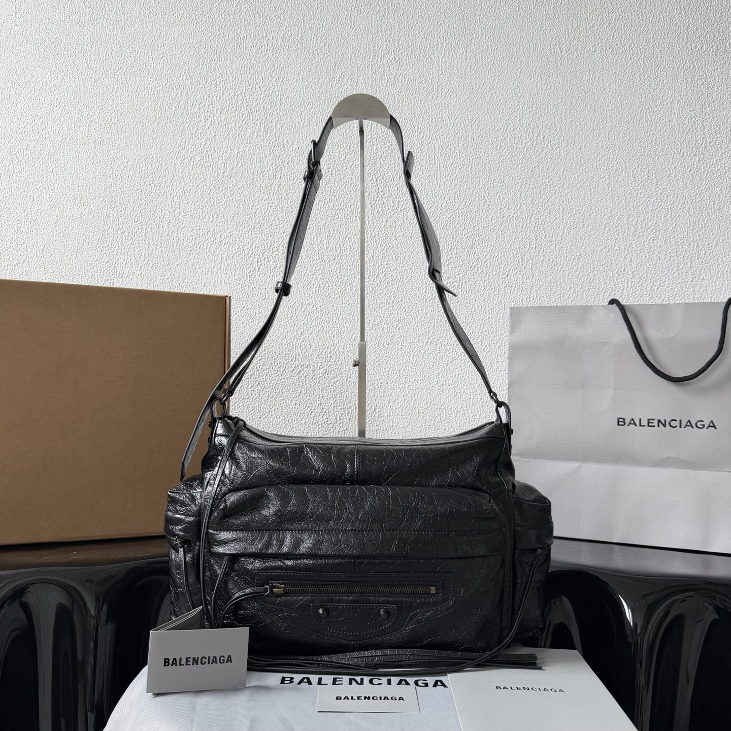 高仿Balenciaga*LeCity系列ABEK1單肩包羊皮黑色中號純原版本
