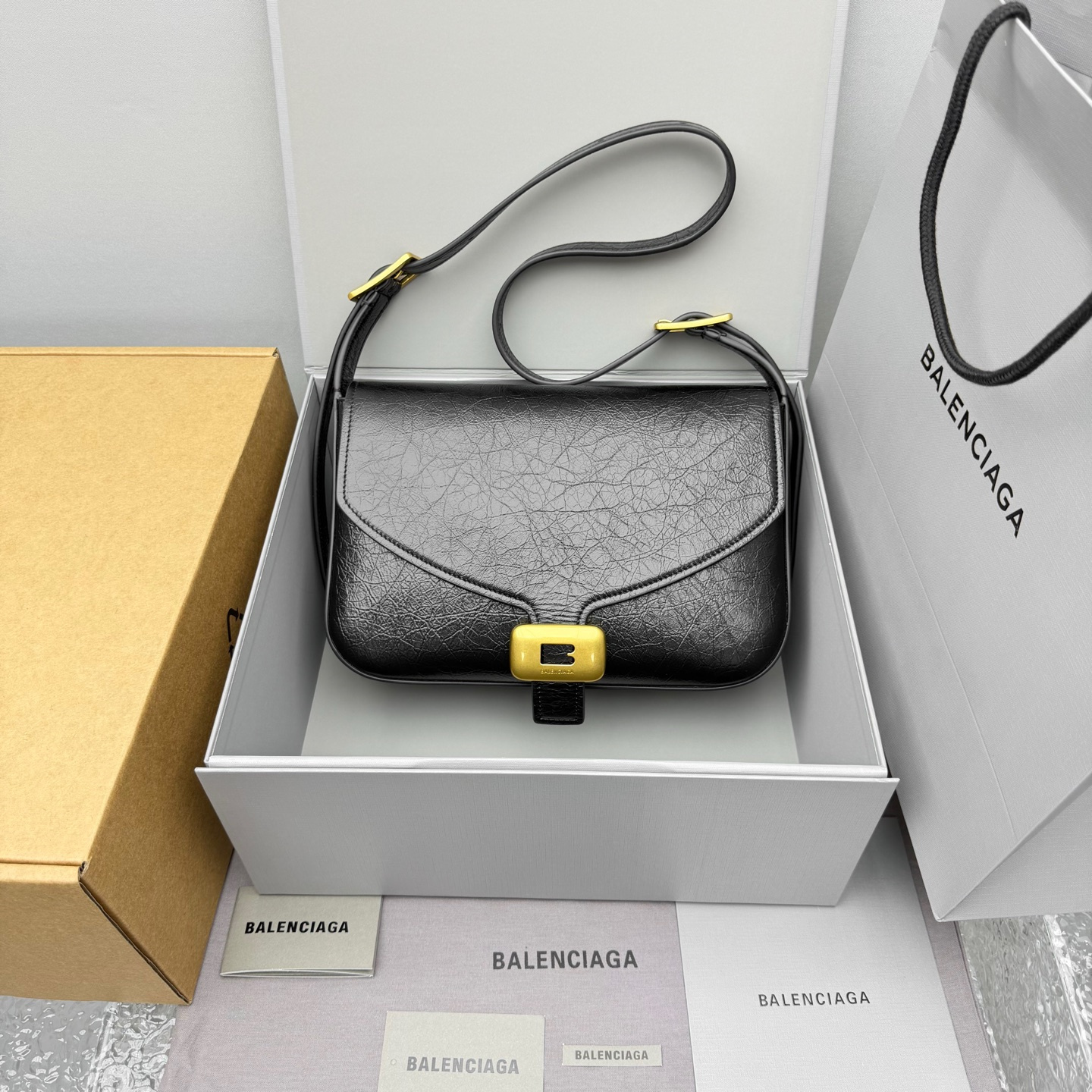 高仿Balenciaga*Clicca系列LM1000單肩包羊皮黑色中號純原版本