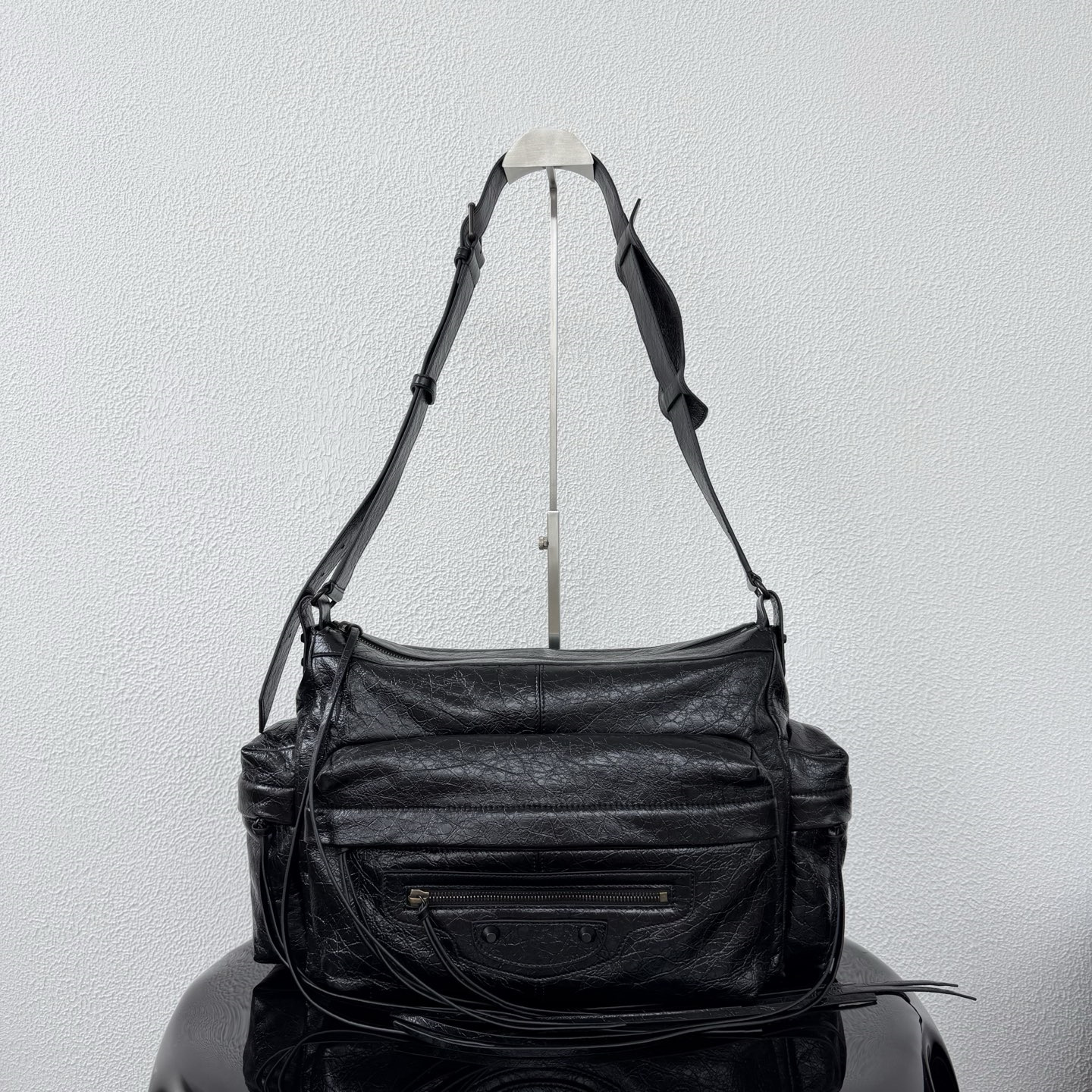 高仿Balenciaga*LeCity系列ABEK1單肩包羊皮黑色中號純原版本