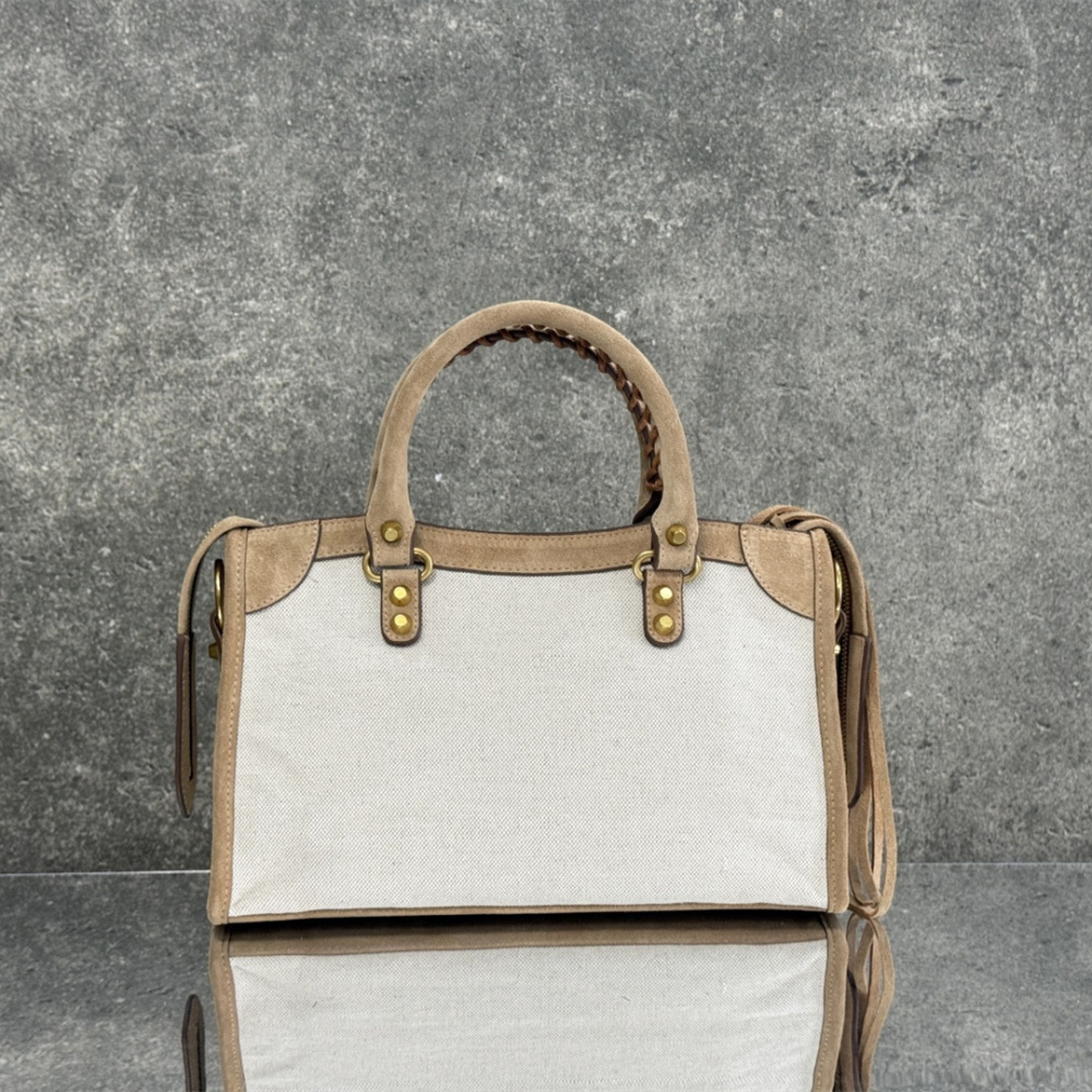 高仿Balenciaga*LeCity系列ACPA9手提包織物牛皮米駝色小號純原版本