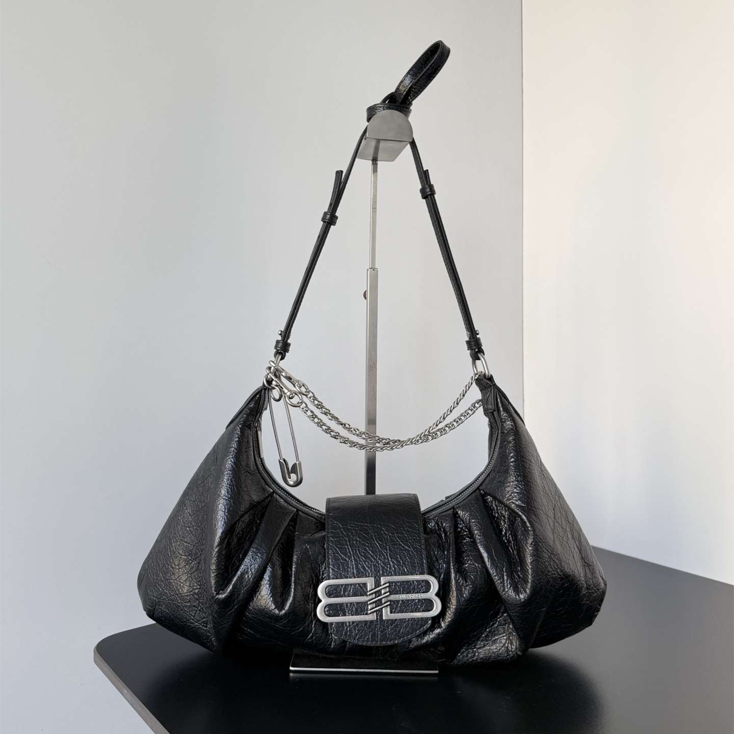 高仿Balenciaga*Pamela系列T12000單肩包羊皮黑色大號純原版本
