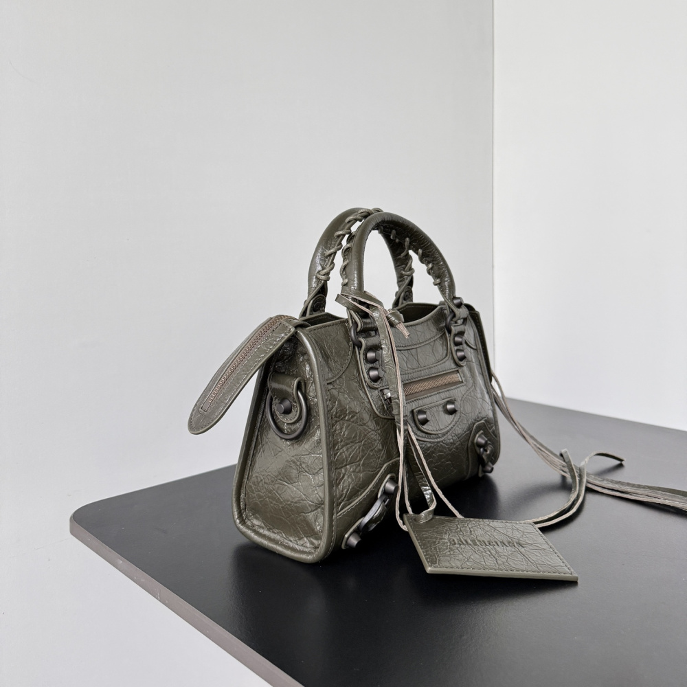 高仿Balenciaga*LeCity系列FH3258機車包小羊皮軍綠色mini純原版本