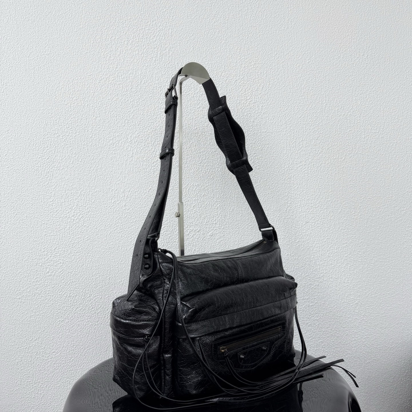 高仿Balenciaga*LeCity系列ABEK1單肩包羊皮黑色中號純原版本