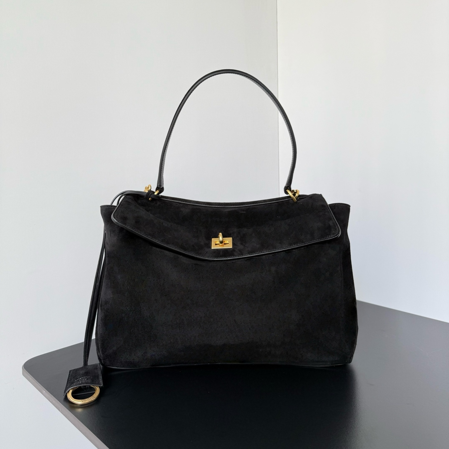 高仿Balenciaga*Rodeo系列722ACK單肩包麂皮黑色中號純原版本