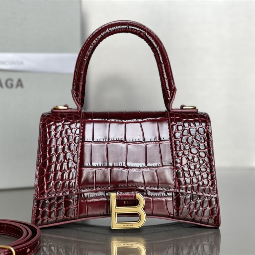 高仿Balenciaga*Hourglass系列1LRGM6沙漏包鱷魚紋酒紅色小號純原版本