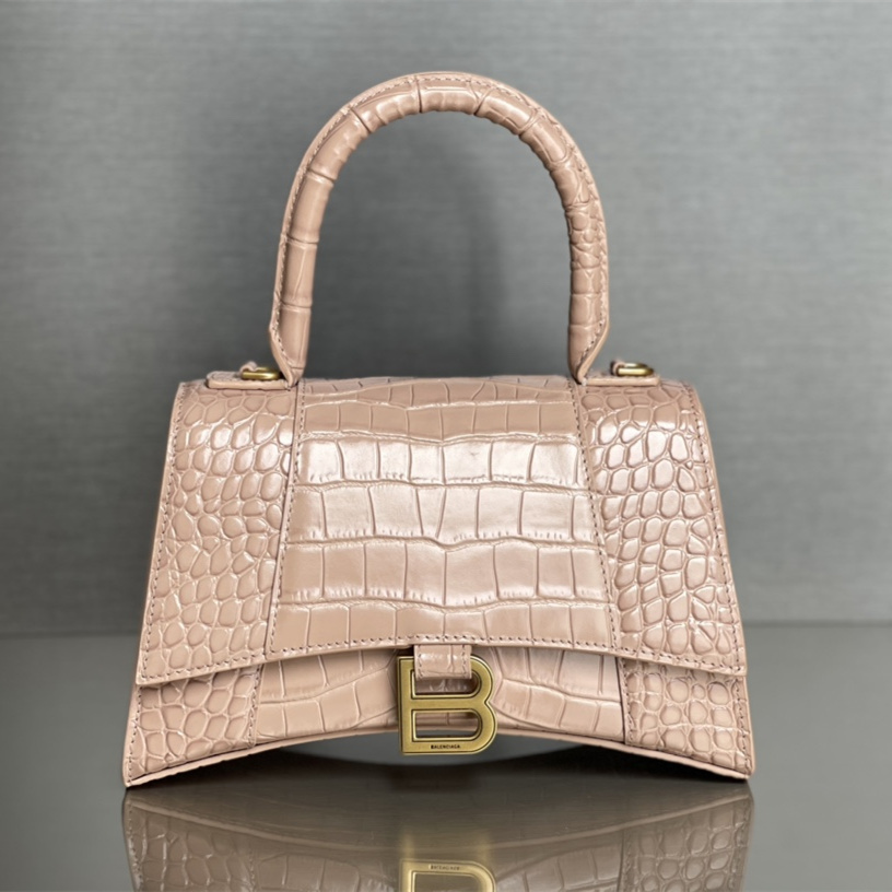 高仿Balenciaga*Hourglass系列4LRGM6沙漏包鱷魚紋裸粉色小號純原版本