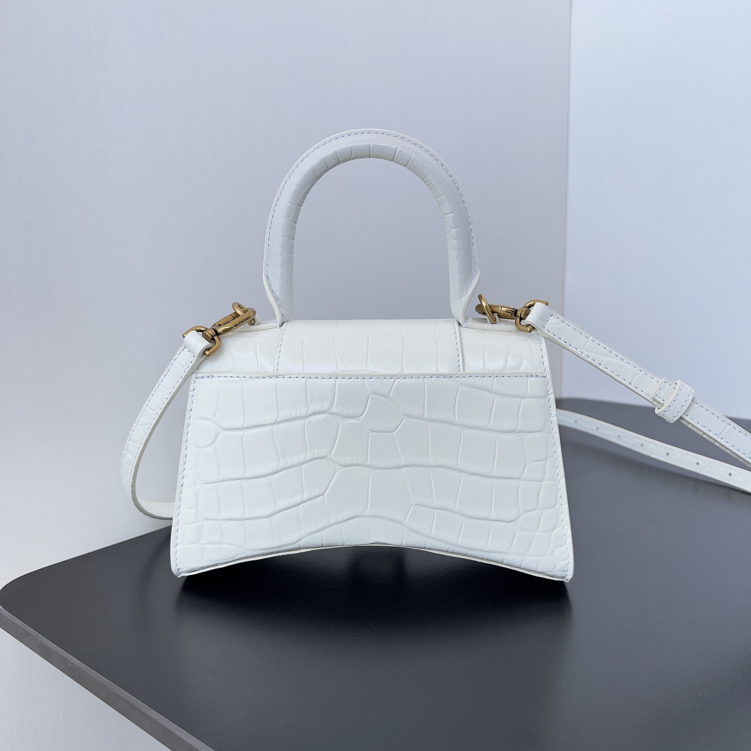 高仿Balenciaga*Hourglass系列31LRGM沙漏包鱷魚紋白色金扣mini純原版本