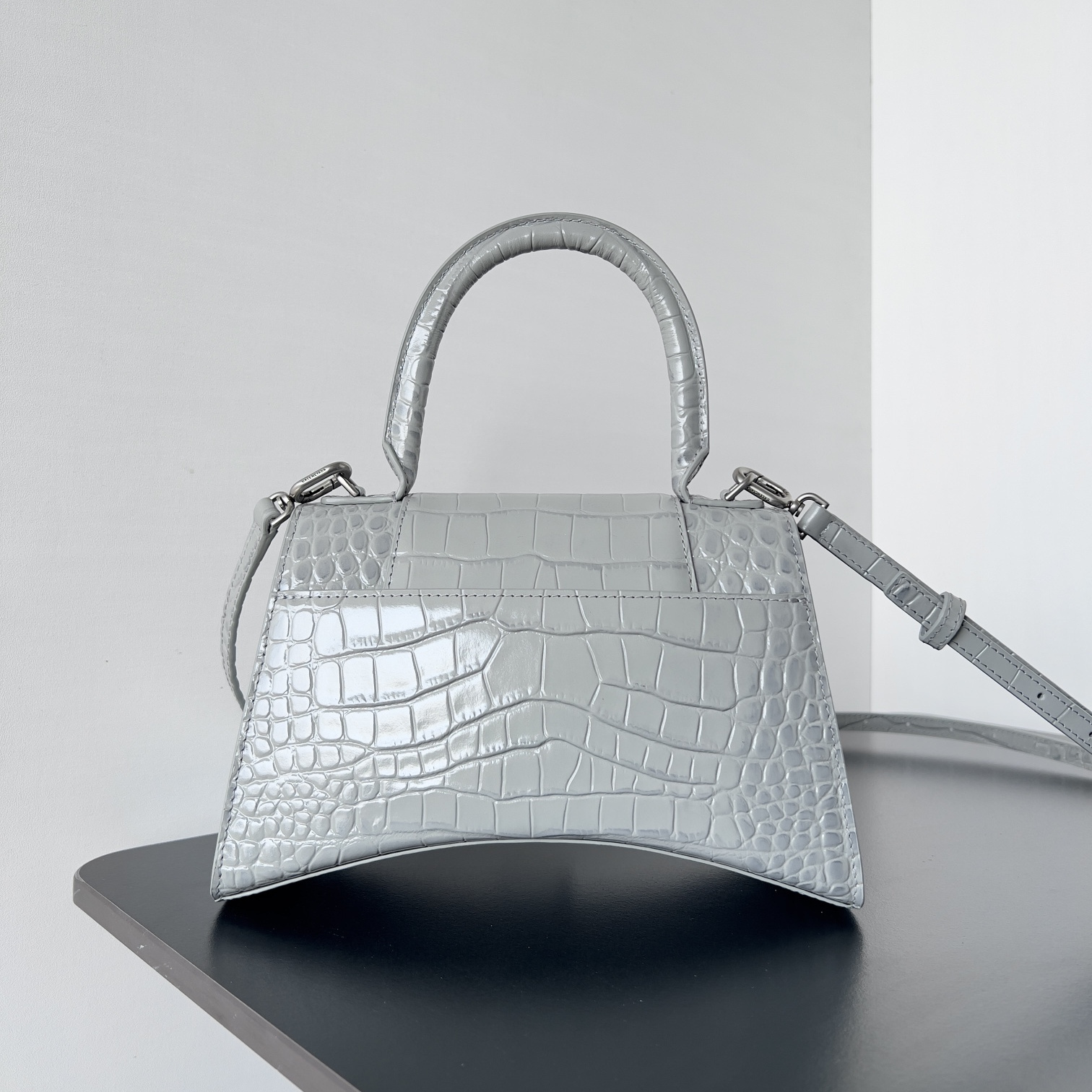 高仿Balenciaga*Hourglass系列461LR6沙漏包鱷魚紋灰色小號純原版本