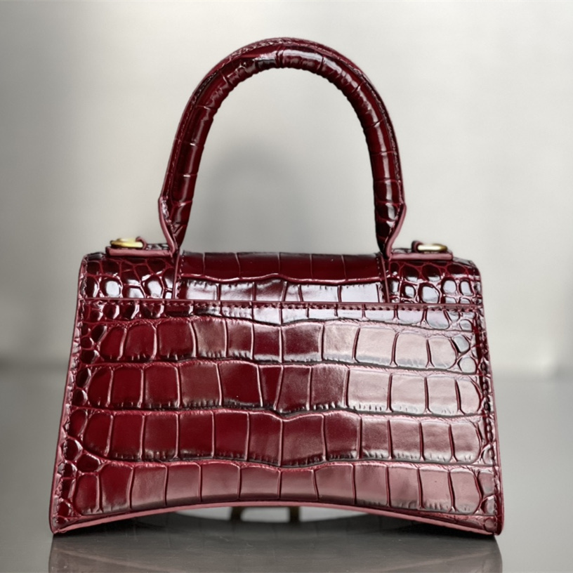 高仿Balenciaga*Hourglass系列1LRGM6沙漏包鱷魚紋酒紅色小號純原版本