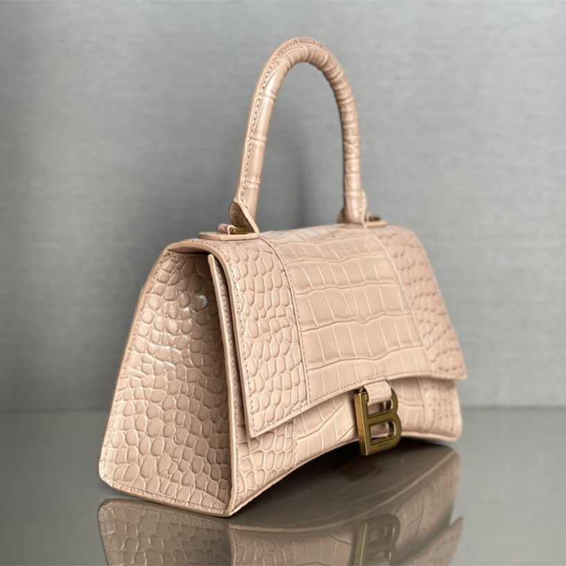 高仿Balenciaga*Hourglass系列4LRGM6沙漏包鱷魚紋裸粉色小號純原版本