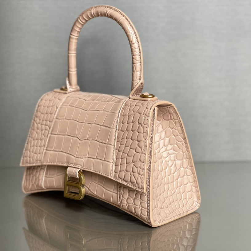 高仿Balenciaga*Hourglass系列4LRGM6沙漏包鱷魚紋裸粉色小號純原版本