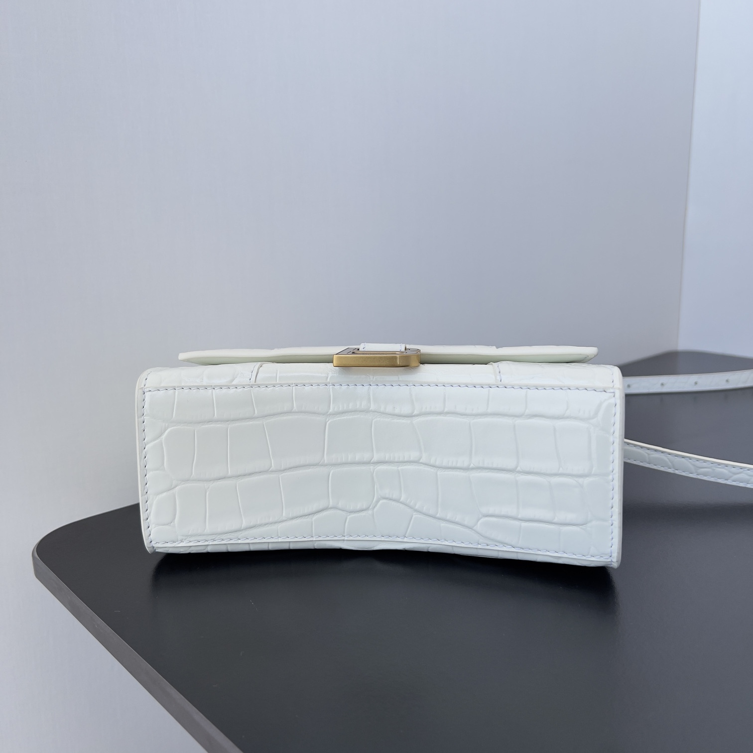 高仿Balenciaga*Hourglass系列31LRGM沙漏包鱷魚紋白色金扣mini純原版本