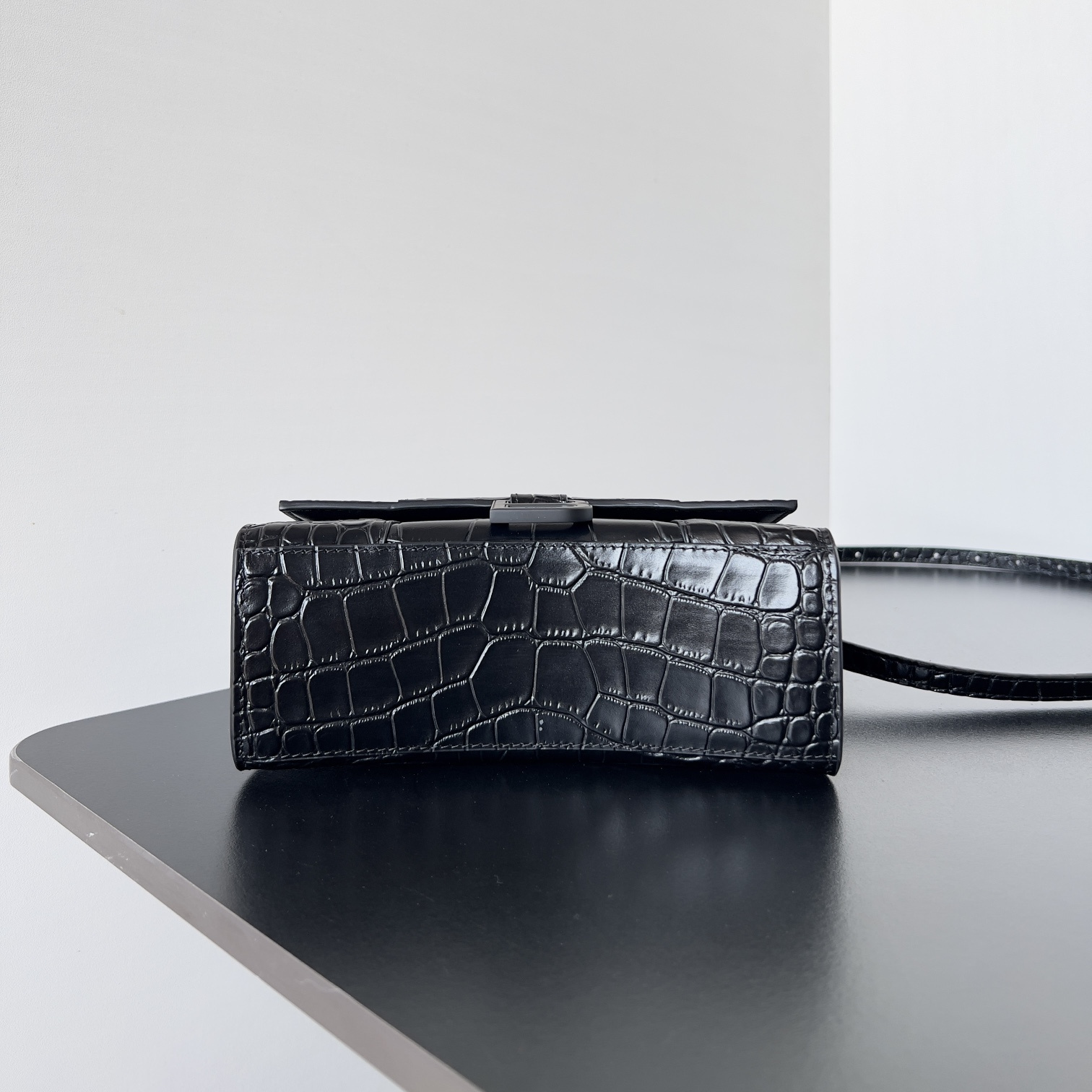 高仿Balenciaga*Hourglass系列32UDF1沙漏包鱷魚紋黑色黑扣mini純原版本