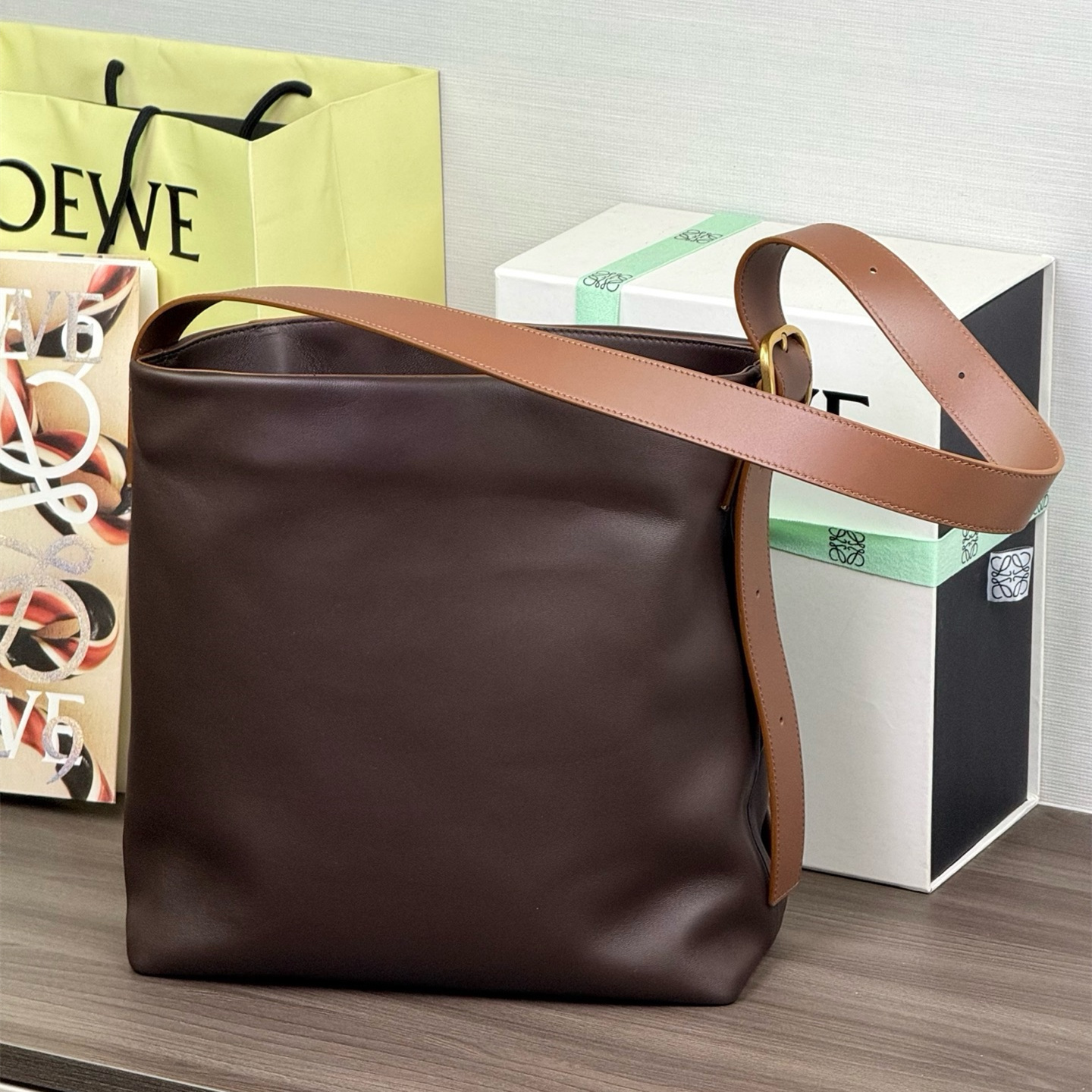 高仿LOEWE*Draped系列0018托特包羊皮棕色純原版本