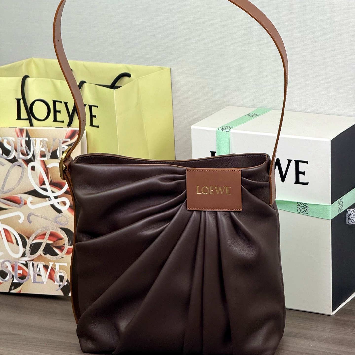 高仿LOEWE*Draped系列0018托特包羊皮棕色純原版本