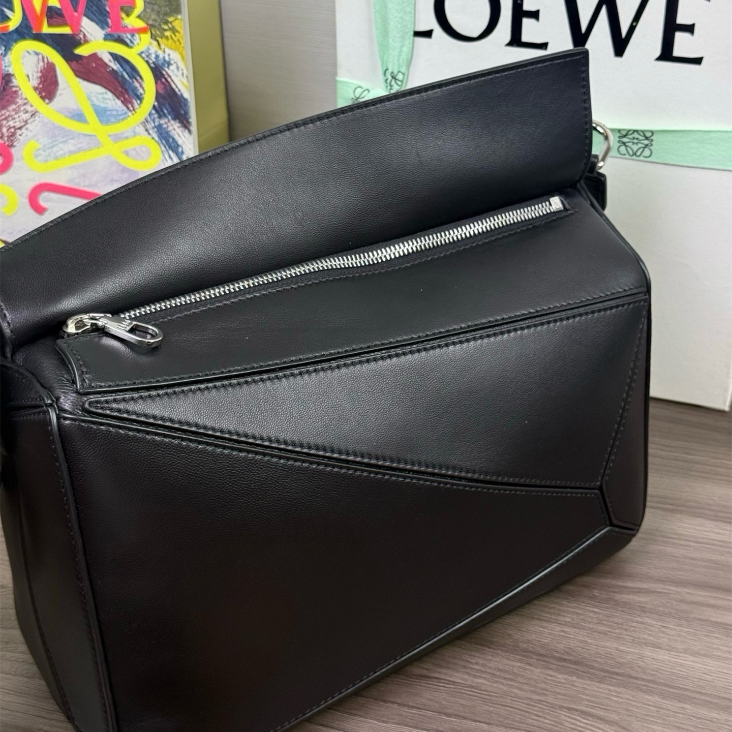 高仿Loewe*Puzzle系列1100單肩包小羊皮黑色中號免檢版
