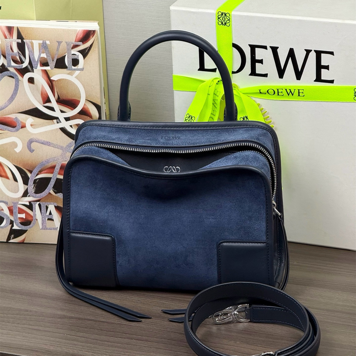 高仿Loewe*Amazona180系列5544手提包牛皮海軍藍小號純原版本