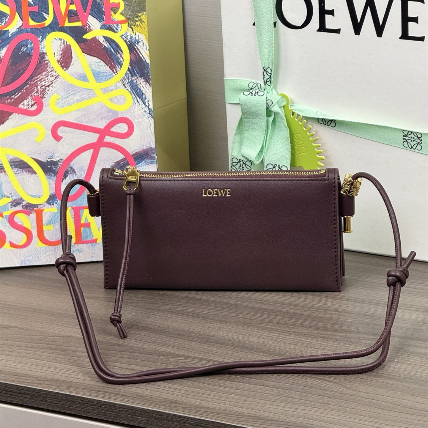 高仿Loewe*Joya系列7240單肩包牛皮勃艮第紅純原版本