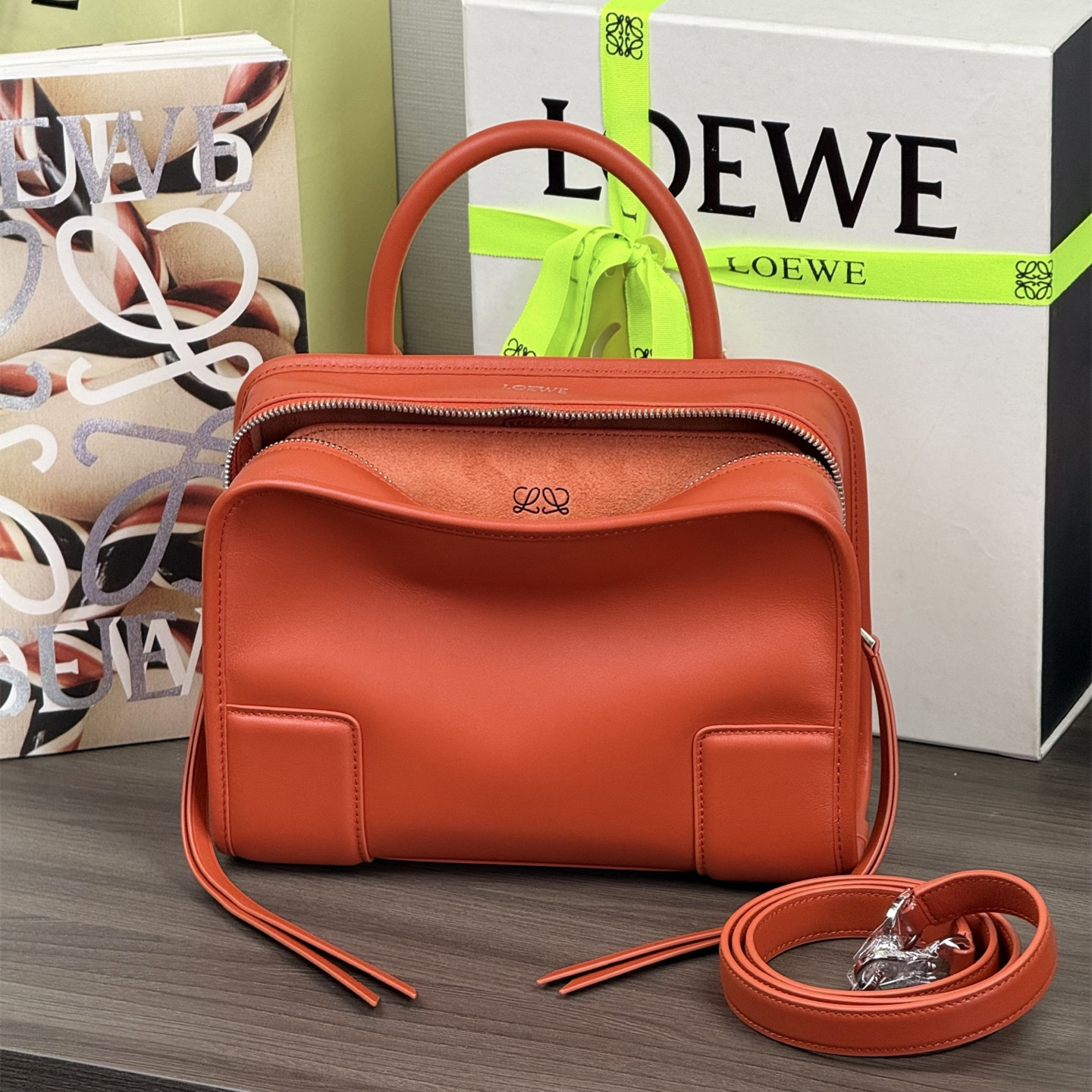 高仿Loewe*Amazona180系列5557手提包牛皮日出橙小號純原版本