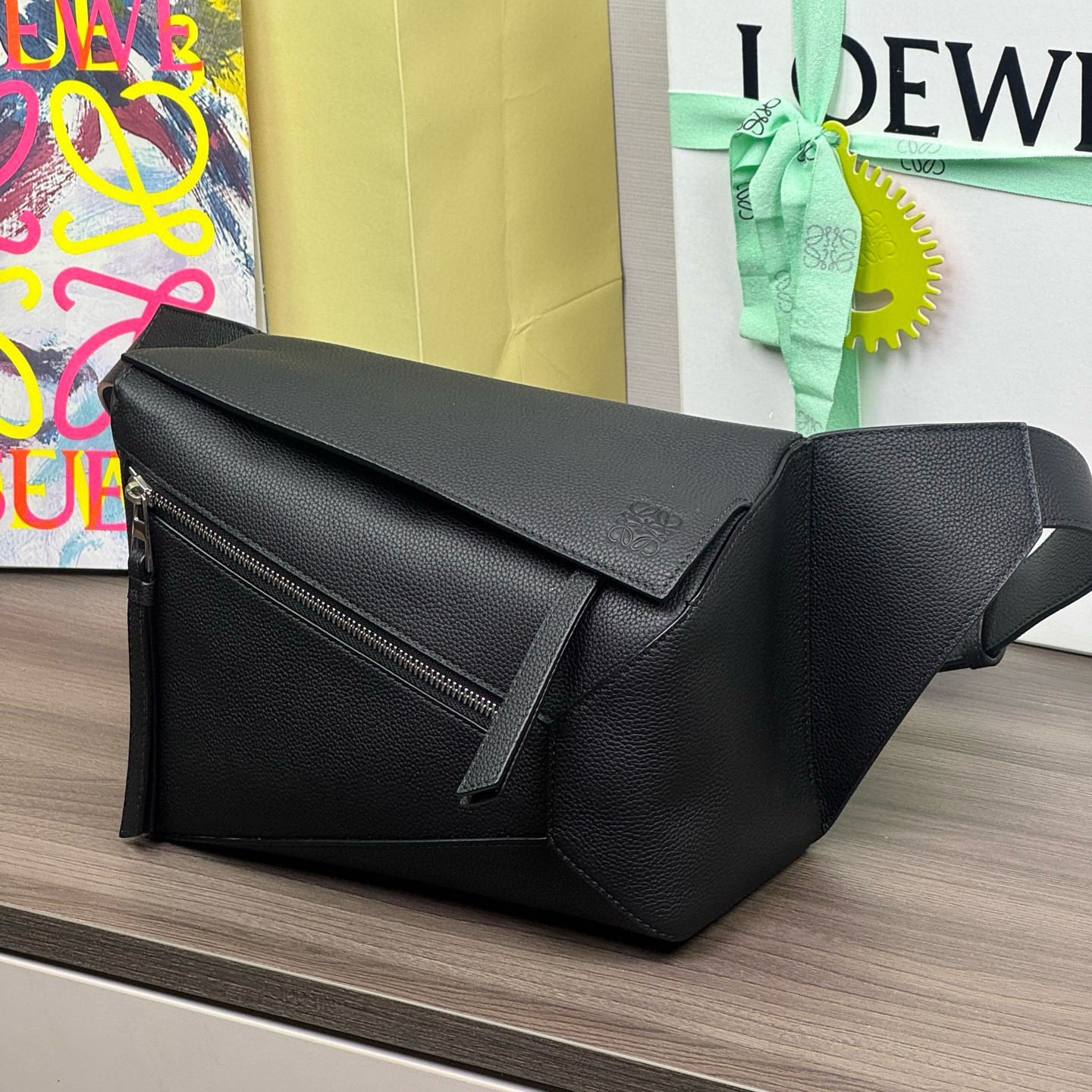 高仿Loewe*Puzzle系列1100腰包牛皮黑色小號純原版本