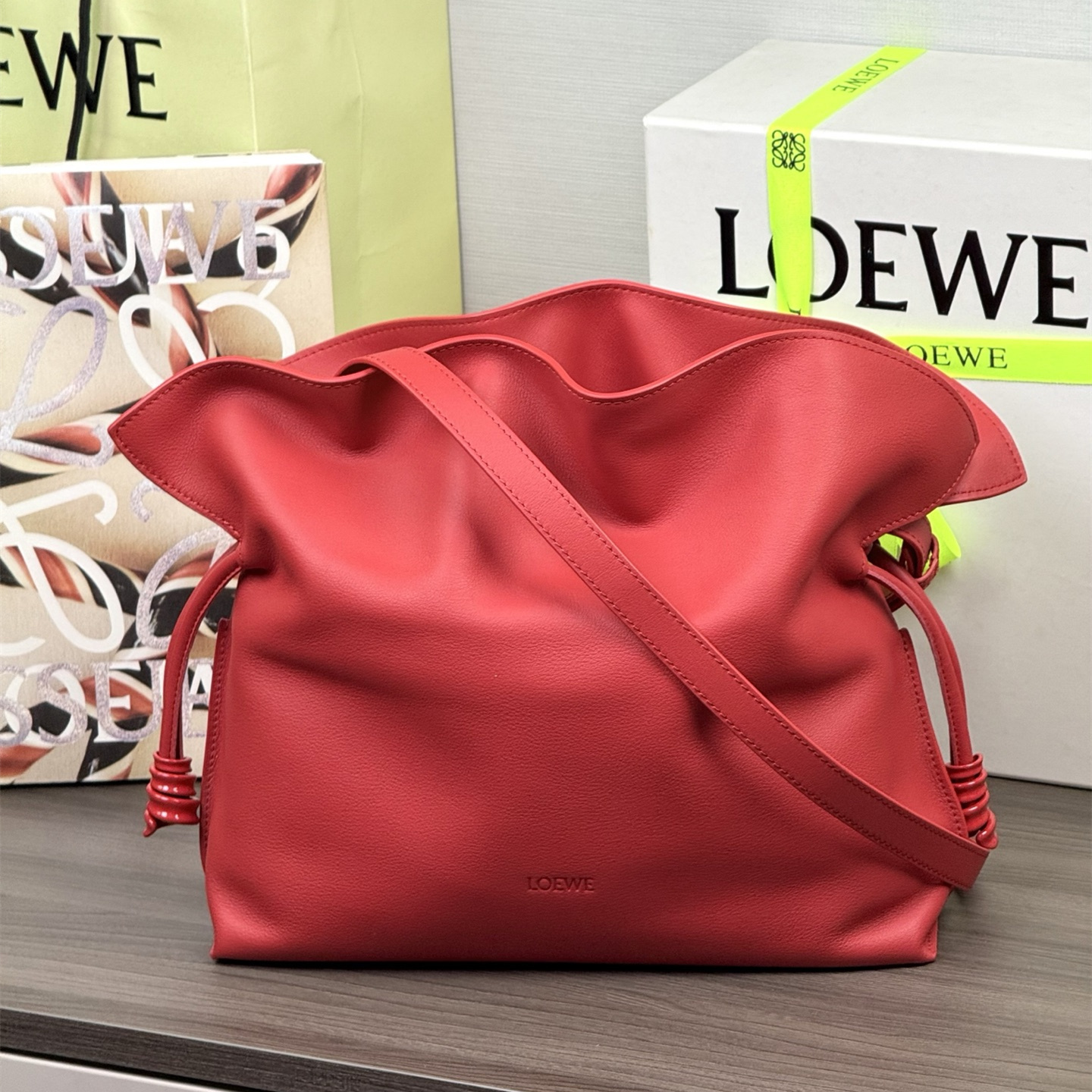 高仿Loewe*Flamenco系列7120購物袋緋紅色中號純原版本