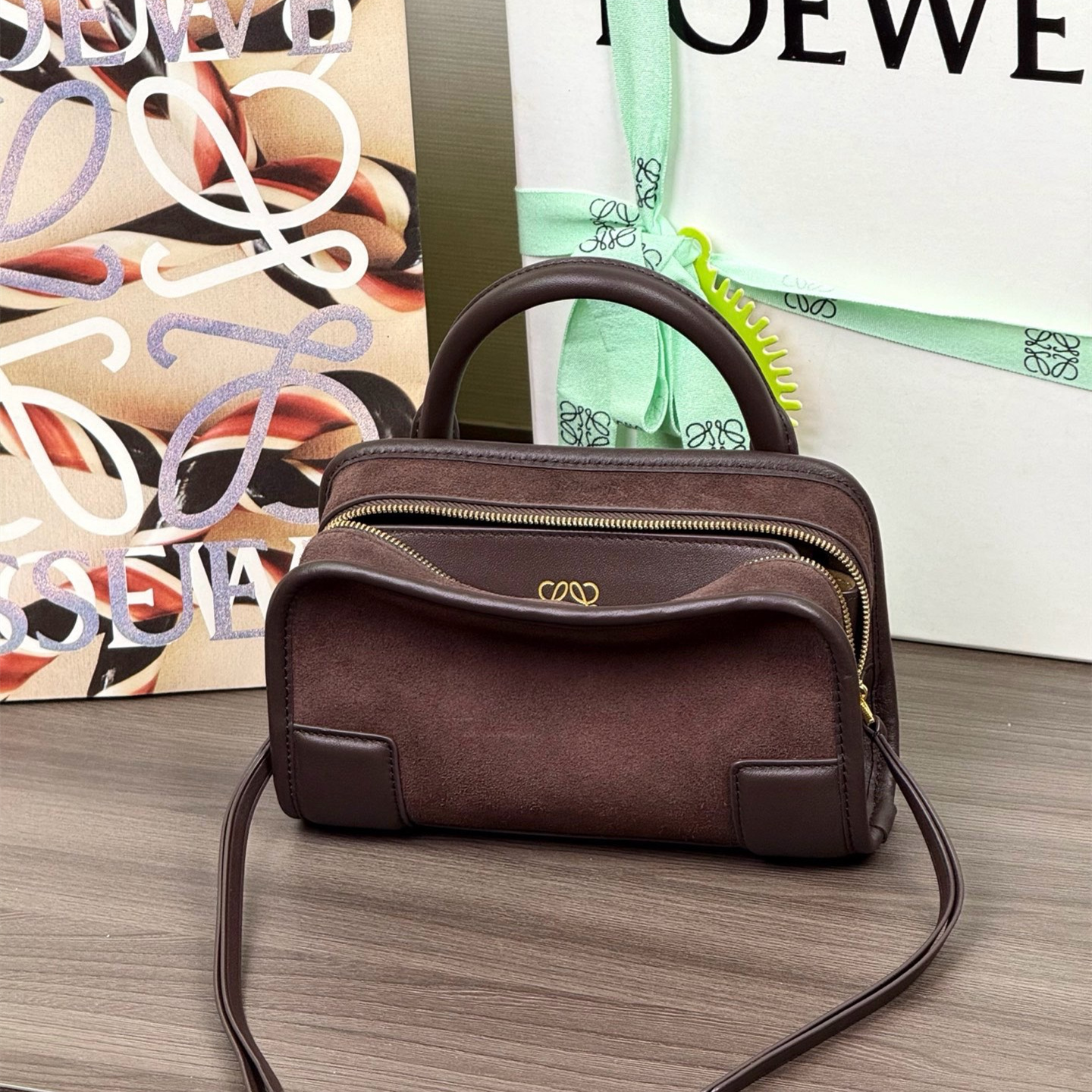 高仿Loewe*Amazona180系列0018手提包牛皮深棕色純原版本