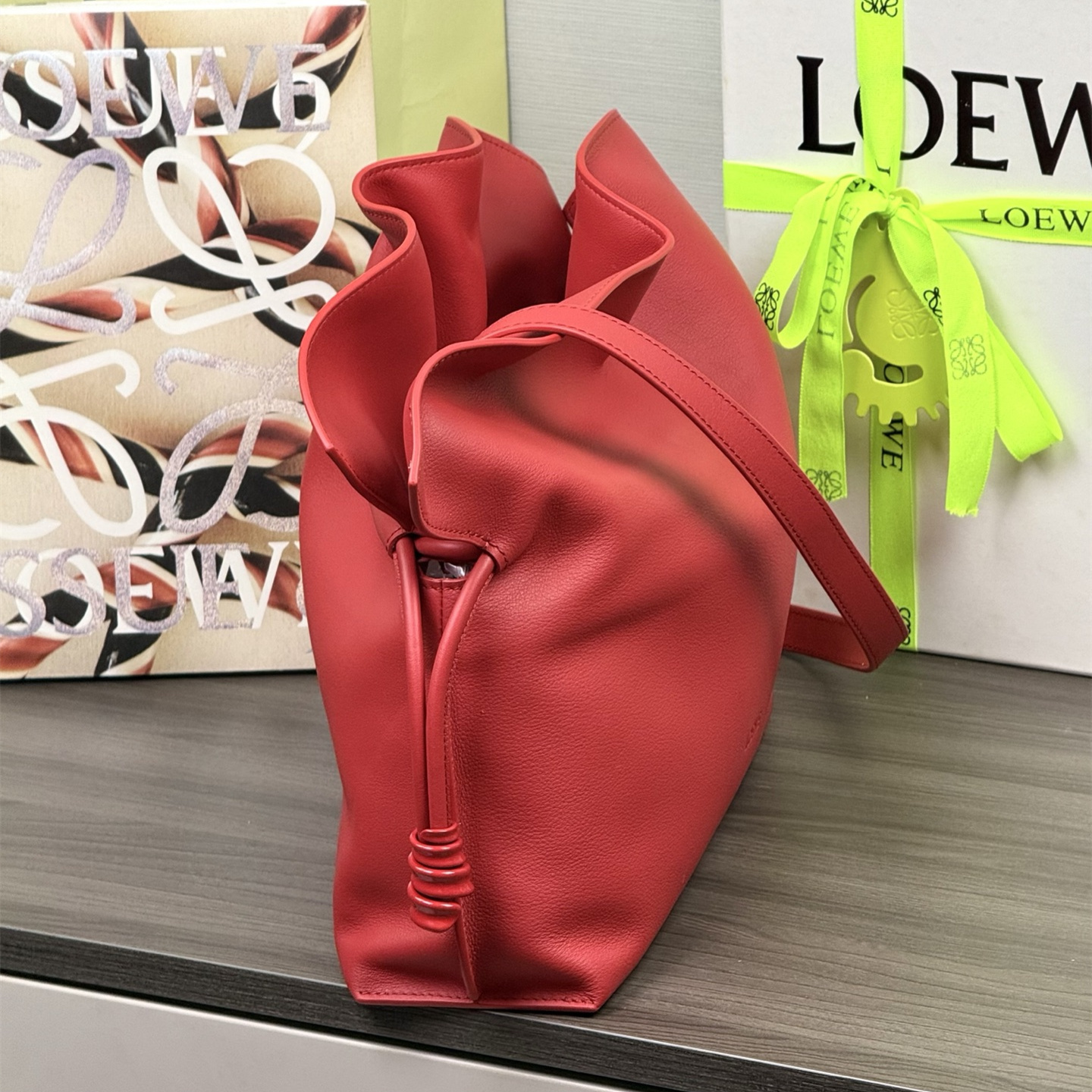 高仿Loewe*Flamenco系列7120購物袋緋紅色中號純原版本