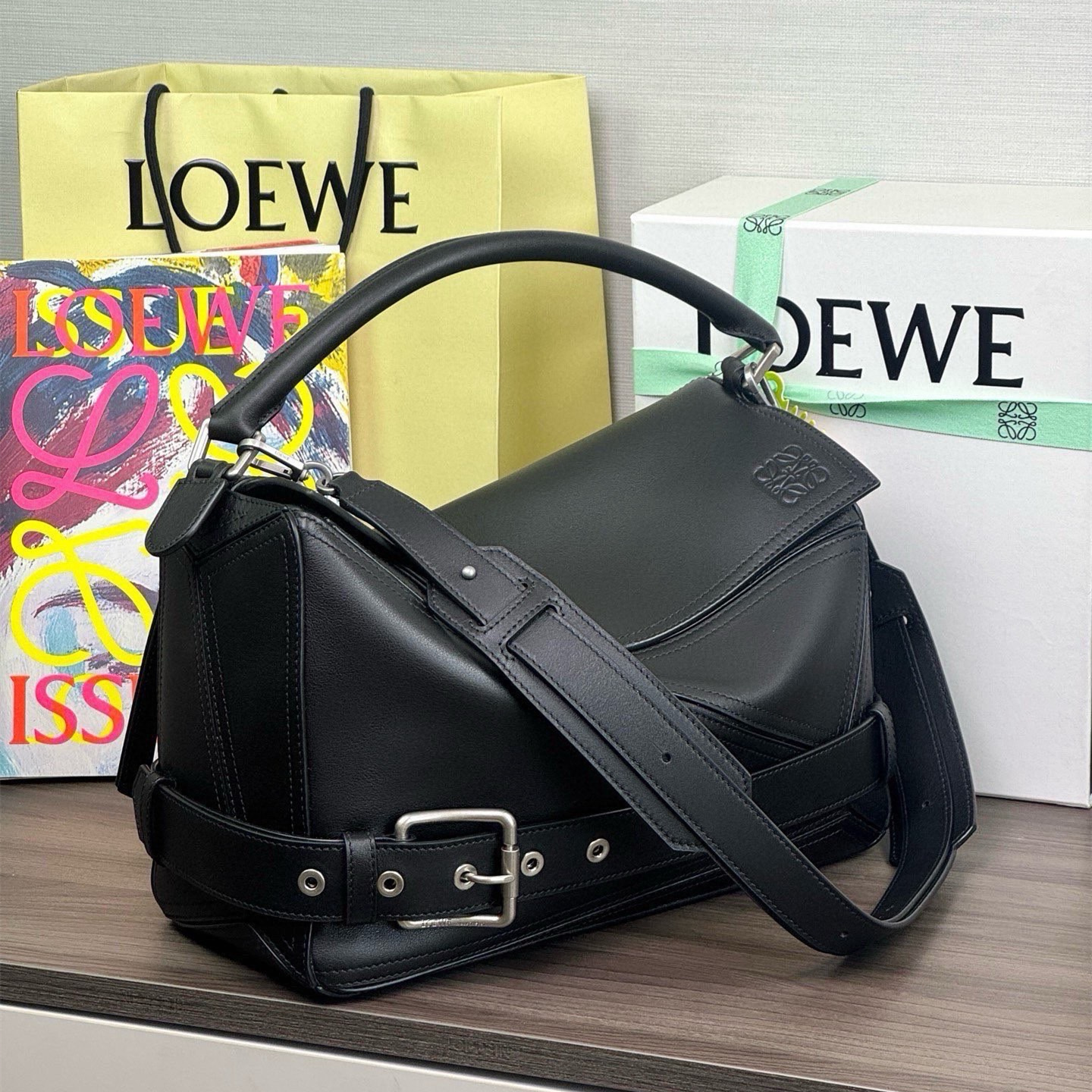高仿Loewe*Puzzle系列1100機車包牛皮黑色大號純原版本