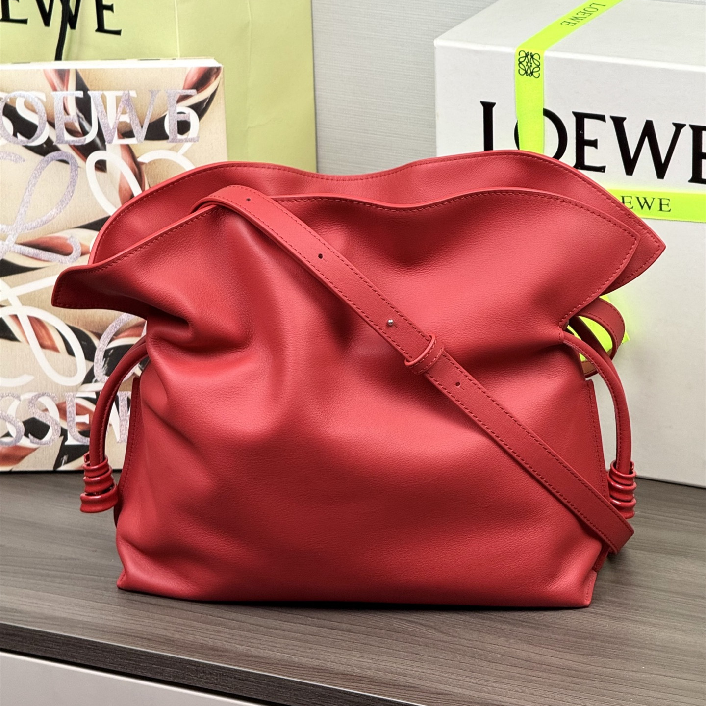 高仿Loewe*Flamenco系列7120購物袋緋紅色中號純原版本