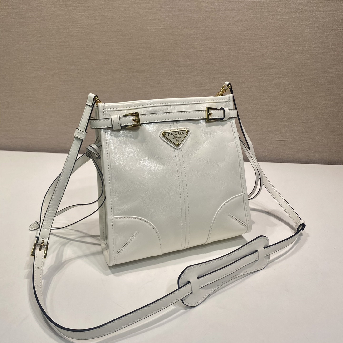高仿Prada*Bonnie系列1BH229牛皮單肩包白色mini純原版本