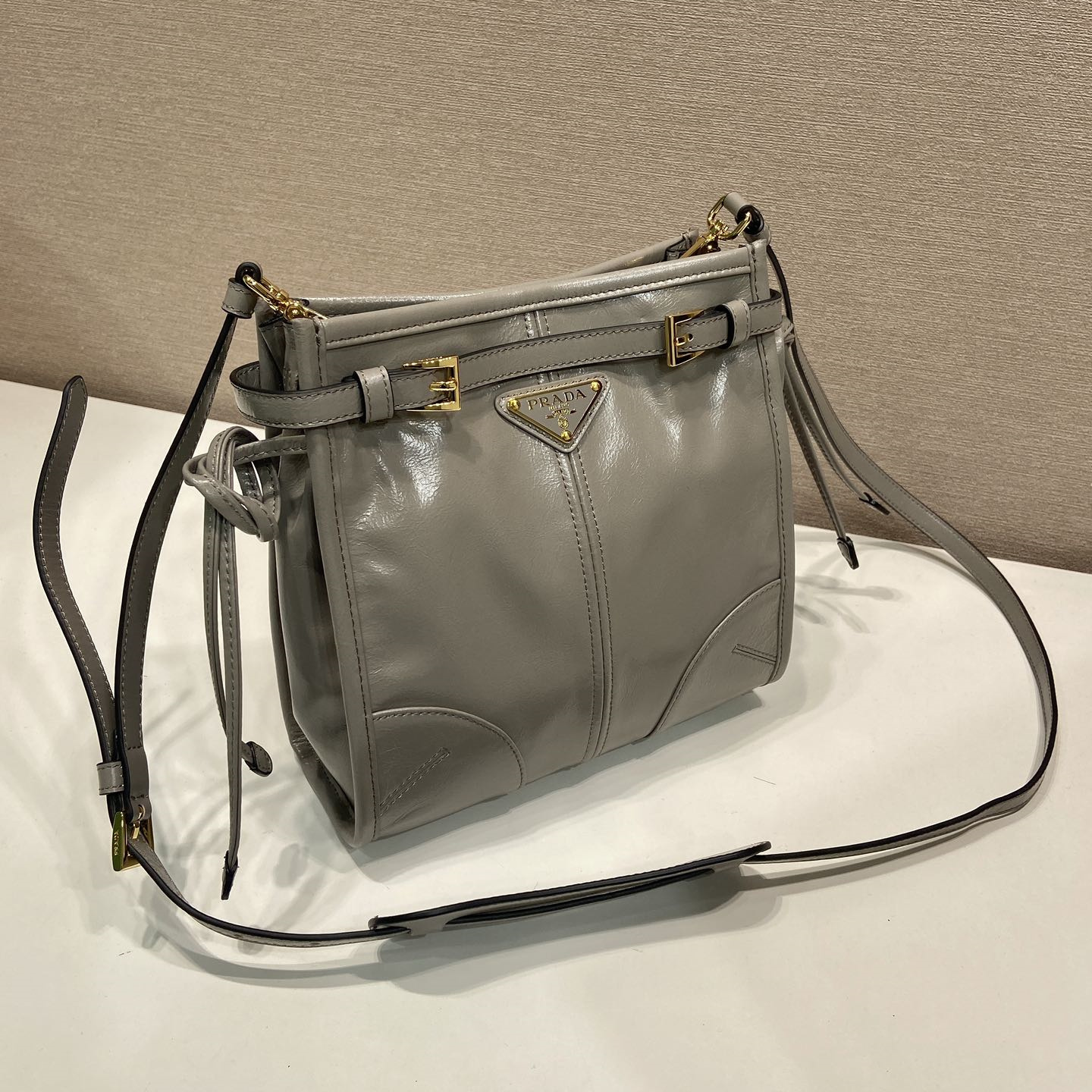 高仿Prada*Bonnie系列1BH229牛皮單肩包錫色mini純原版本