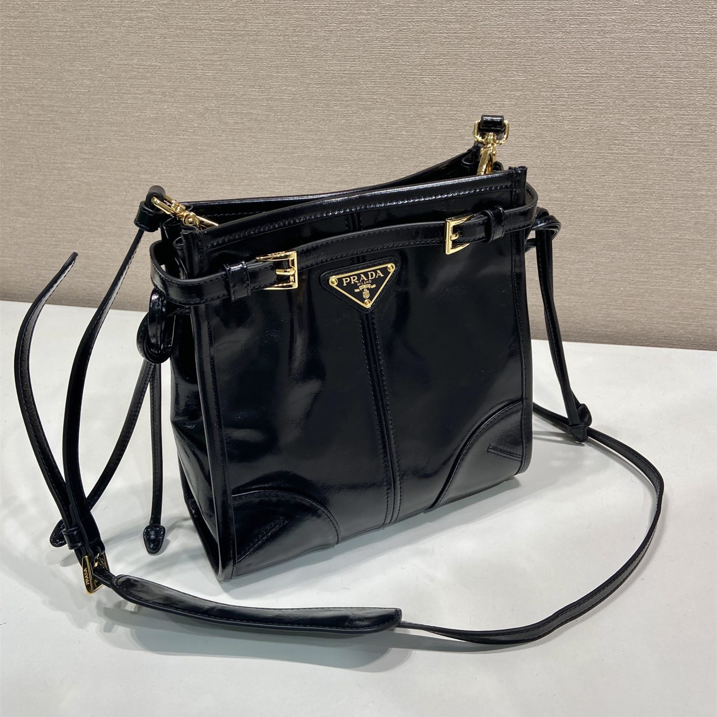 高仿Prada*Bonnie系列1BH229牛皮單肩包黑色mini純原版本