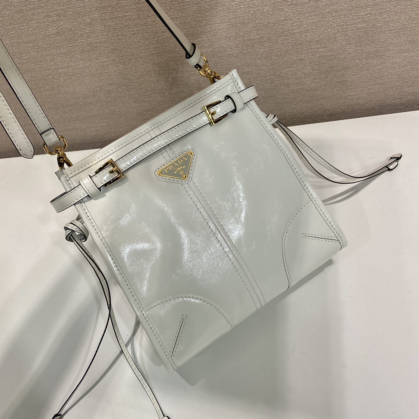 高仿Prada*Bonnie系列1BH229牛皮單肩包白色mini純原版本