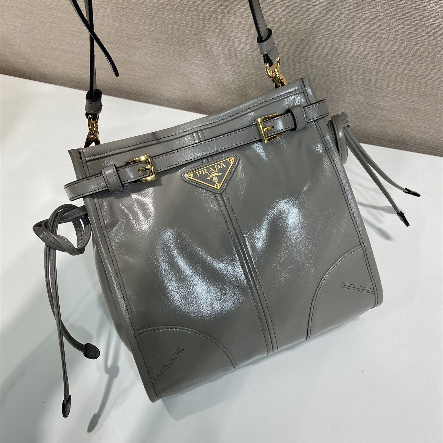 高仿Prada*Bonnie系列1BH229牛皮單肩包錫色mini純原版本
