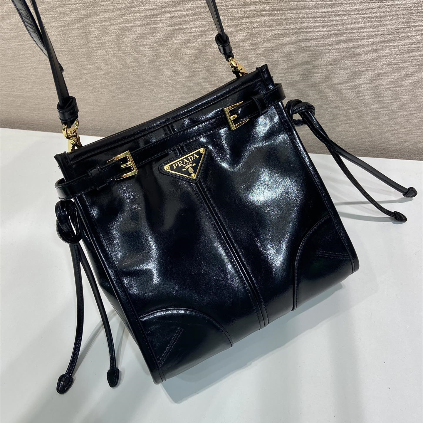 高仿Prada*Bonnie系列1BH229牛皮單肩包黑色mini純原版本