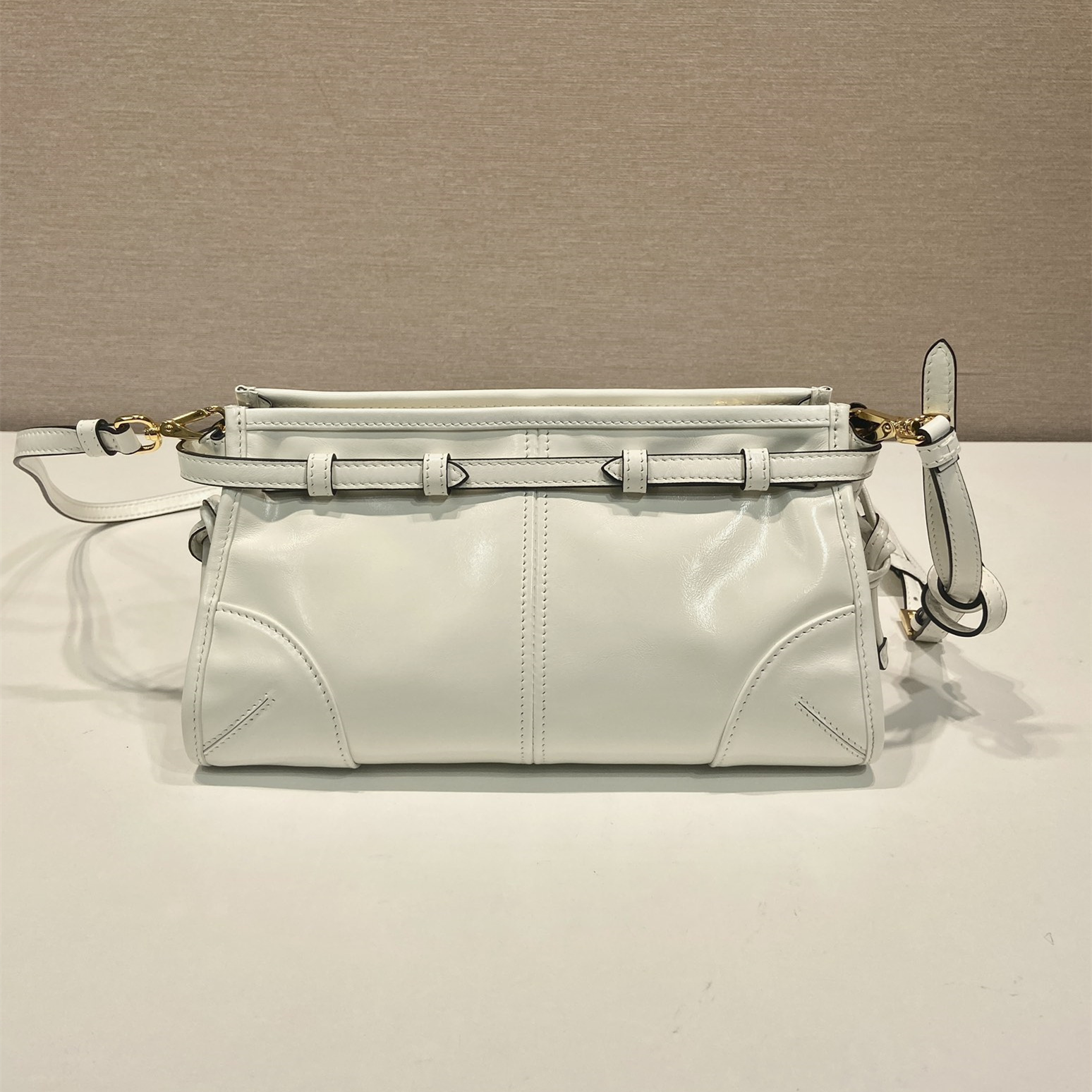 高仿Prada*Bonnie系列1BH215油蠟皮單肩包白色小號純原版本