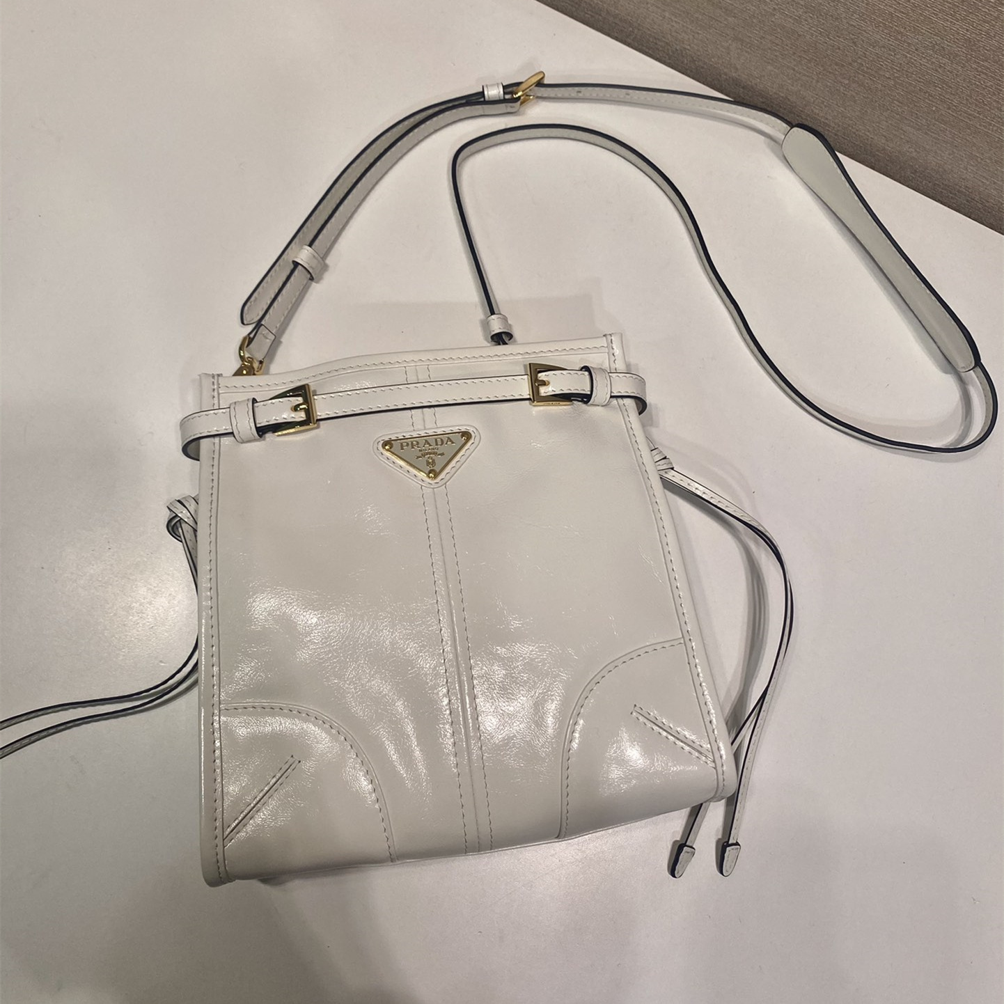 高仿Prada*Bonnie系列1BH229牛皮單肩包白色mini純原版本