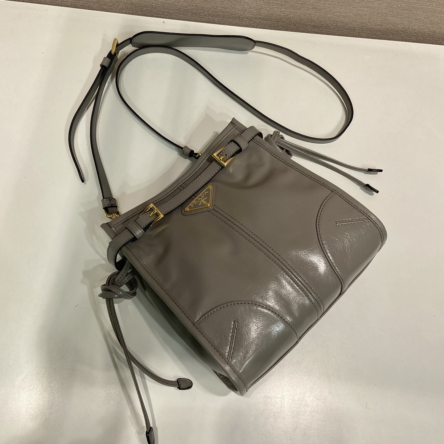 高仿Prada*Bonnie系列1BH229牛皮單肩包錫色mini純原版本