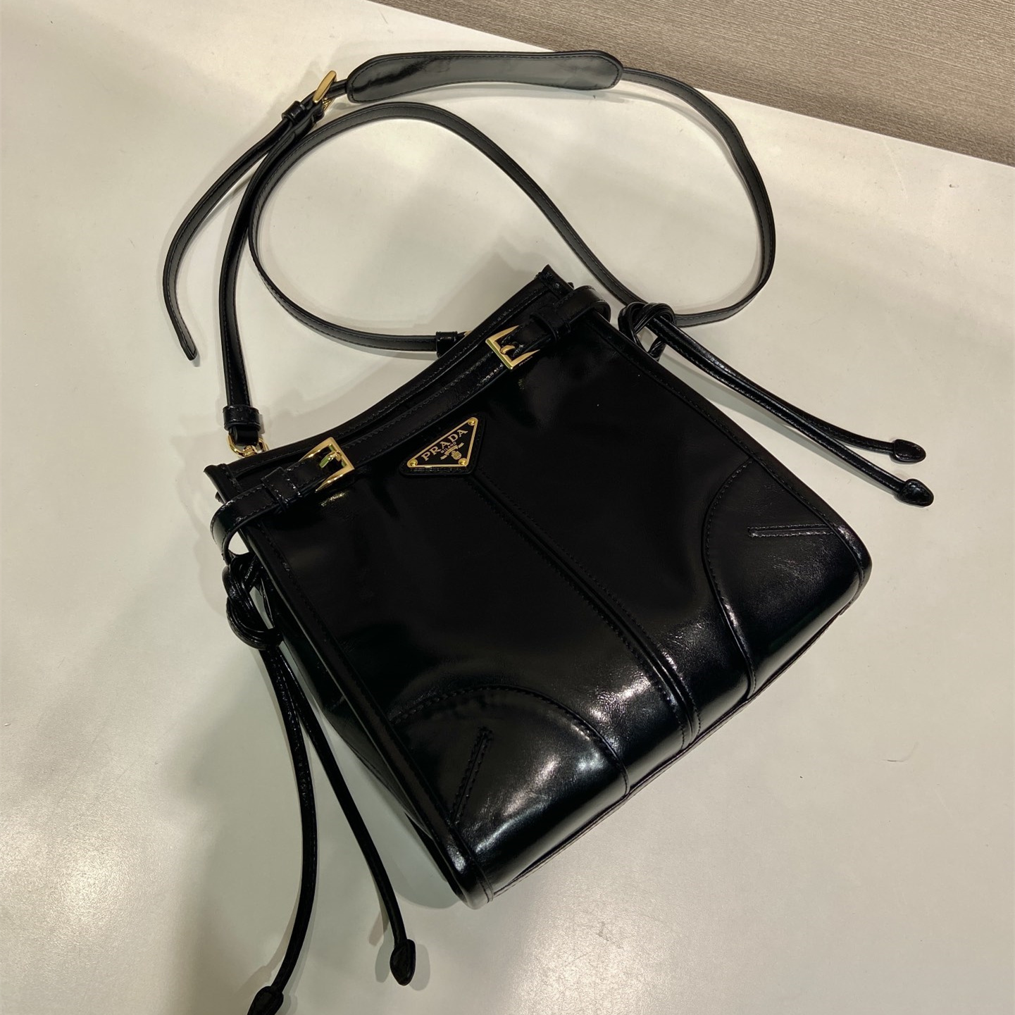 高仿Prada*Bonnie系列1BH229牛皮單肩包黑色mini純原版本