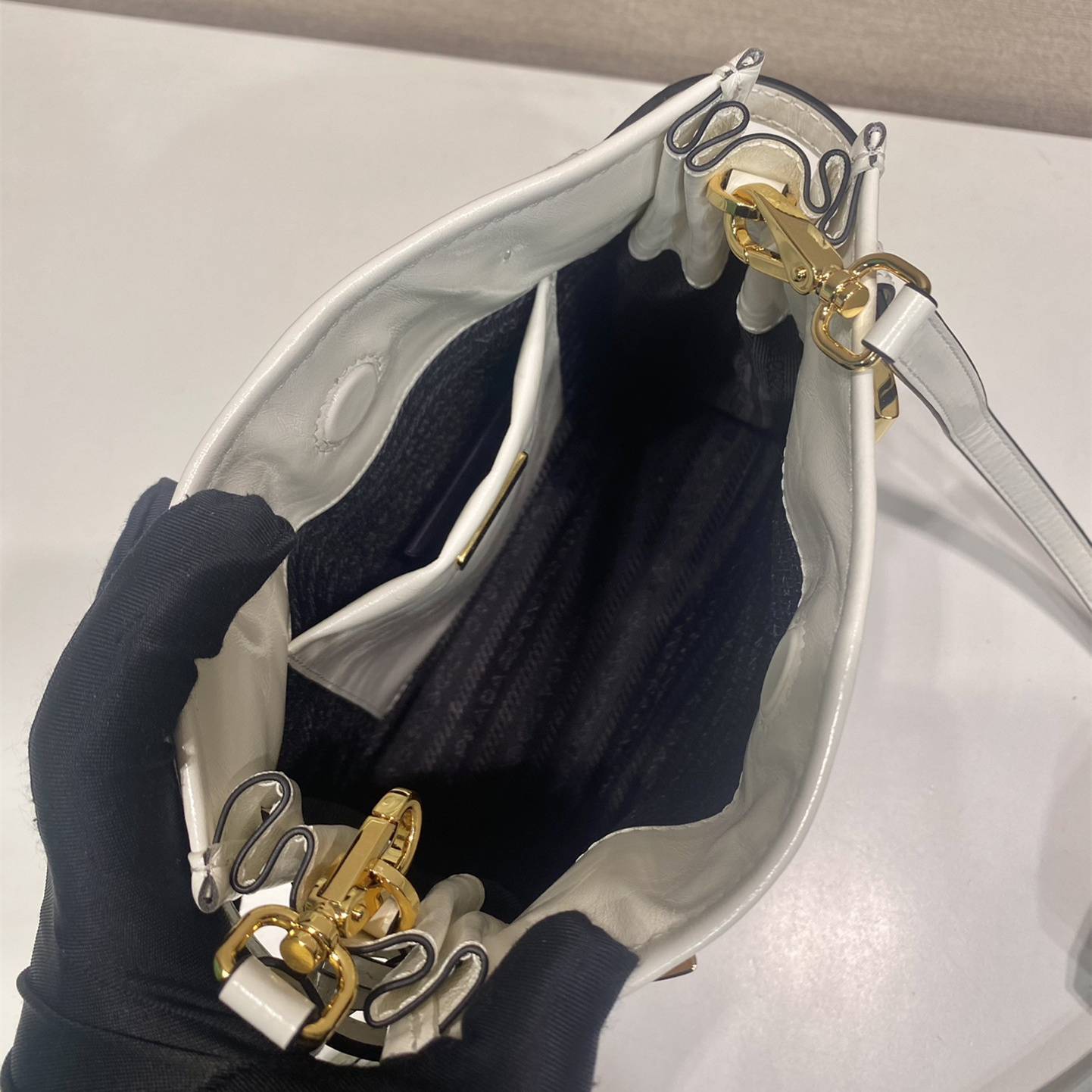 高仿Prada*Bonnie系列1BH229牛皮單肩包白色mini純原版本