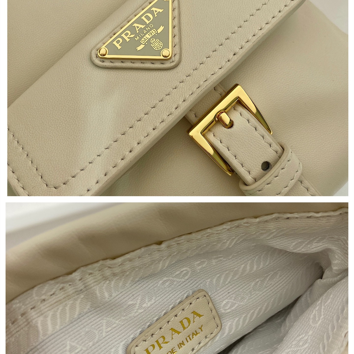 高仿Prada*Nappa系列1MS017羊皮斜挎包粉筆白純原版本