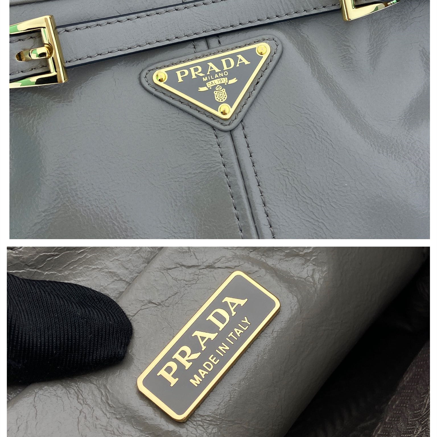 高仿Prada*Bonnie系列1BH229牛皮單肩包錫色mini純原版本