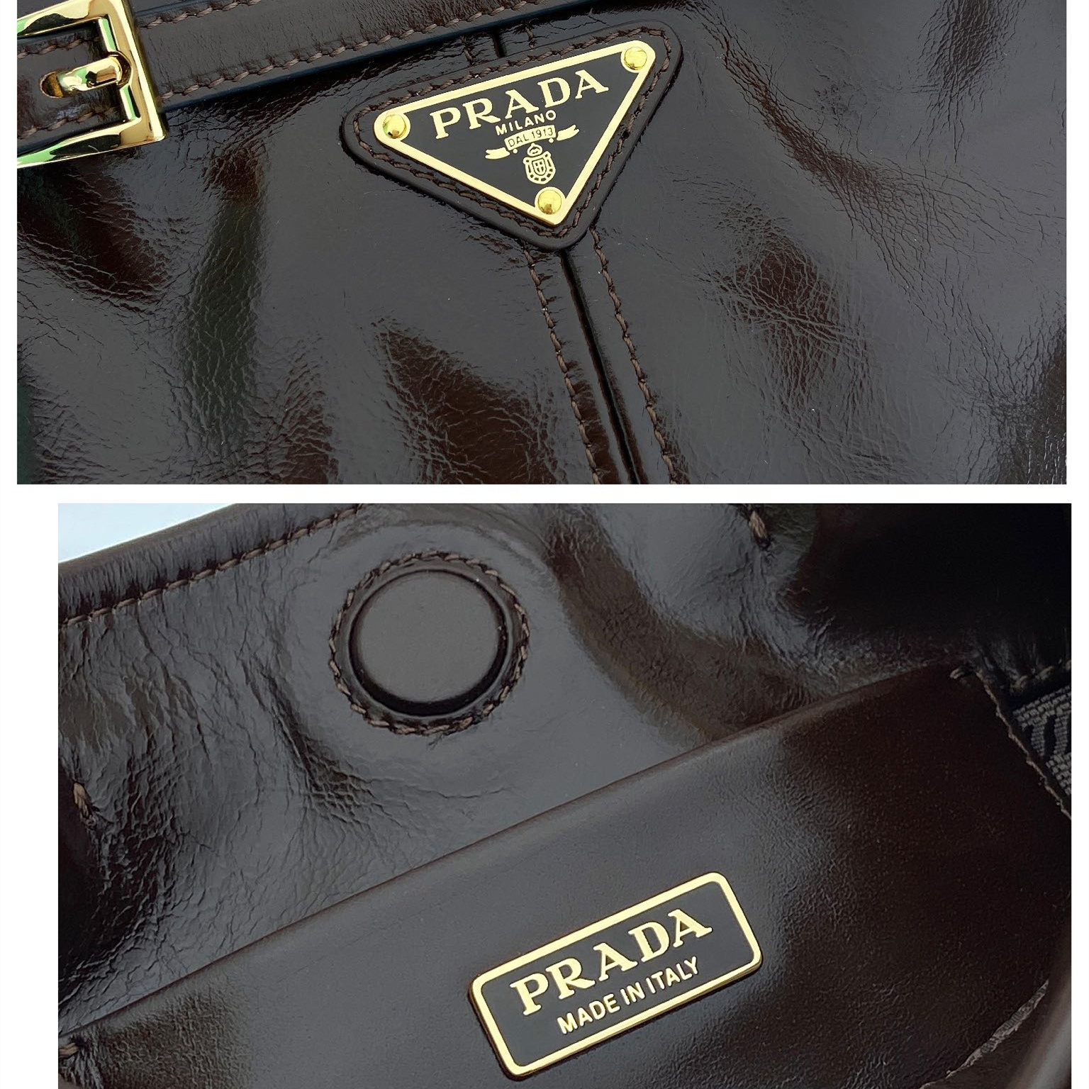 高仿Prada*Bonnie系列1BH229牛皮單肩包紅棕色mini純原版本