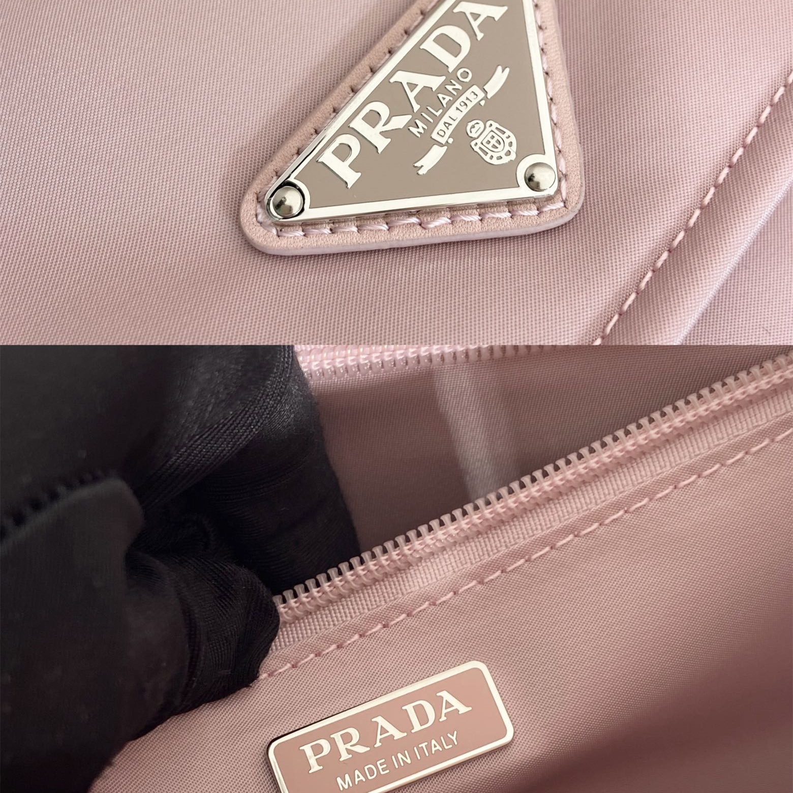 高仿Prada*Re-Nylon系列1BD313尼龍郵差包粉色小號純原版本