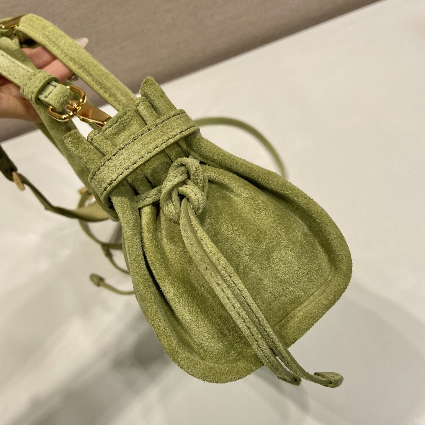 高仿Prada*Bonnie系列1BA486牛皮手提袋芥末綠mini純原版本